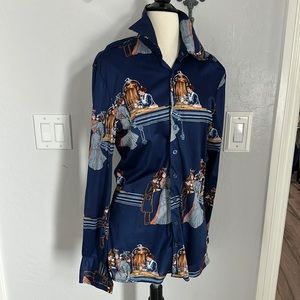 Vintage Nottingham Hill Vibes Beautiful blue soft blouse feels like silk